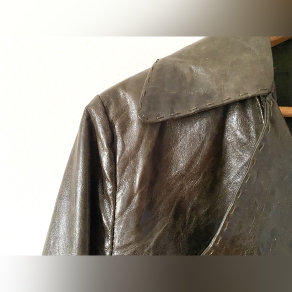Vintage Brown Green Leather Jacket - Picture 10 of 10